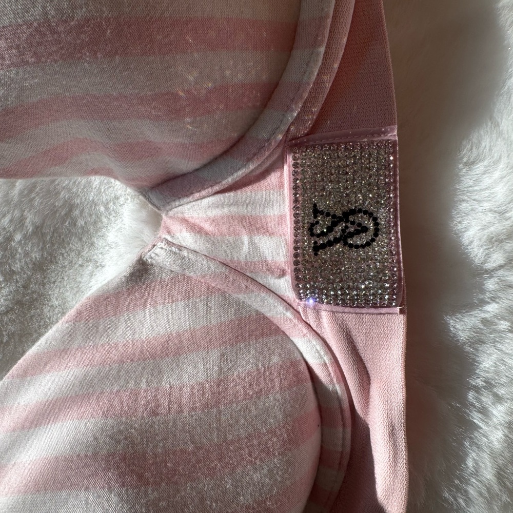 Victorias Secret Sparkle Logo Striped Pink Bra